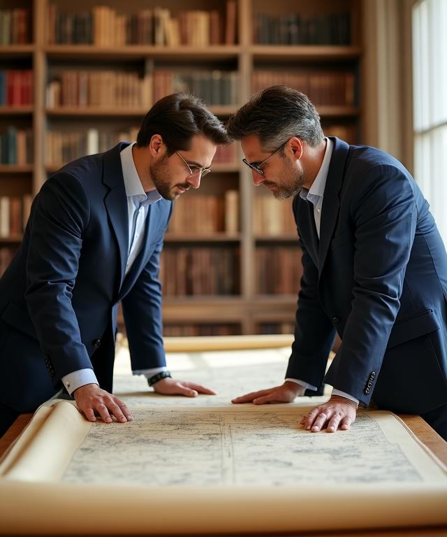Storici che analizzano antiche mappe e rotte commerciali